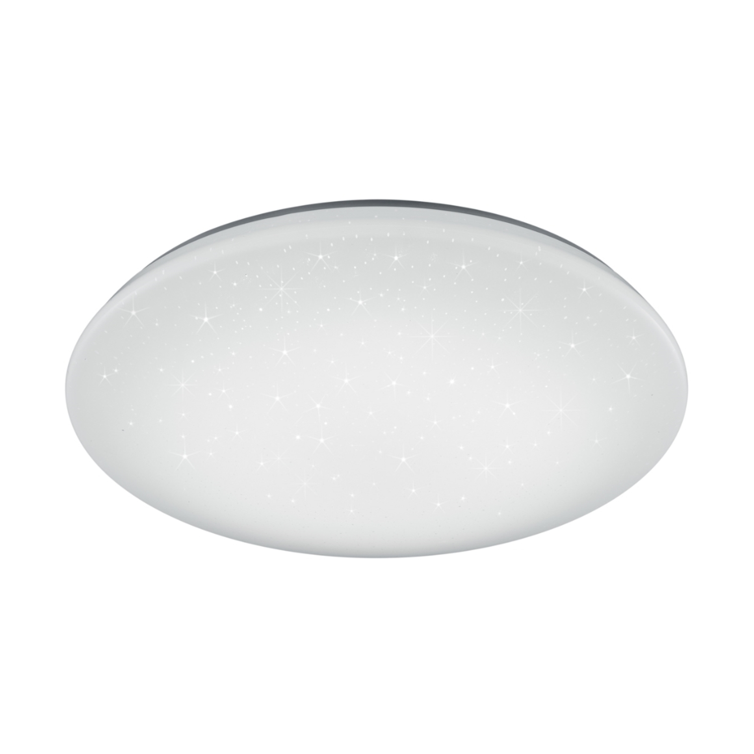 Plafoniera circolare bianca. Ha un design stellato dimmerabile su sfondo bianco.