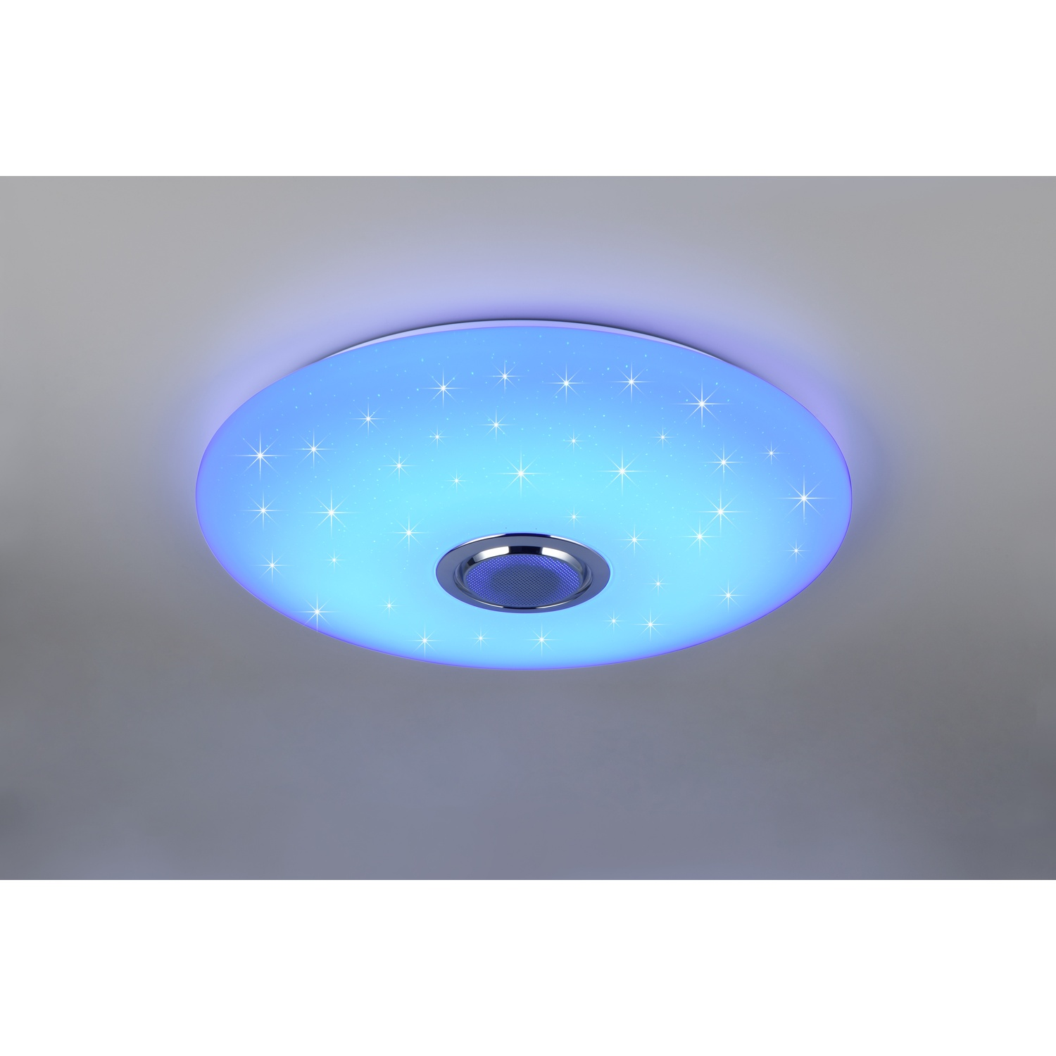 Lampada da soffitto rotonda che emette luce blu con stelle, con altoparlante.