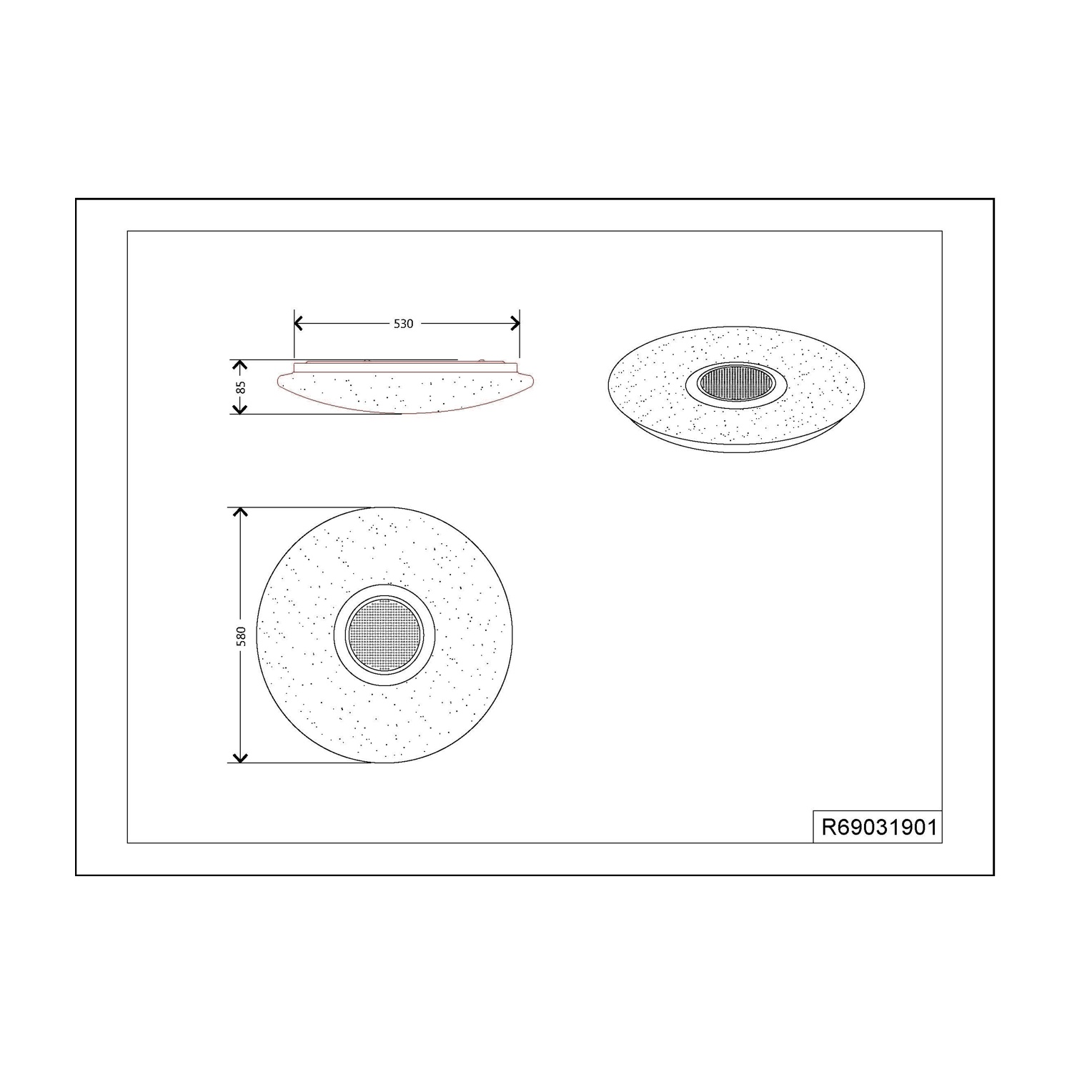 Disegno tecnico di un oggetto circolare con dimensioni.