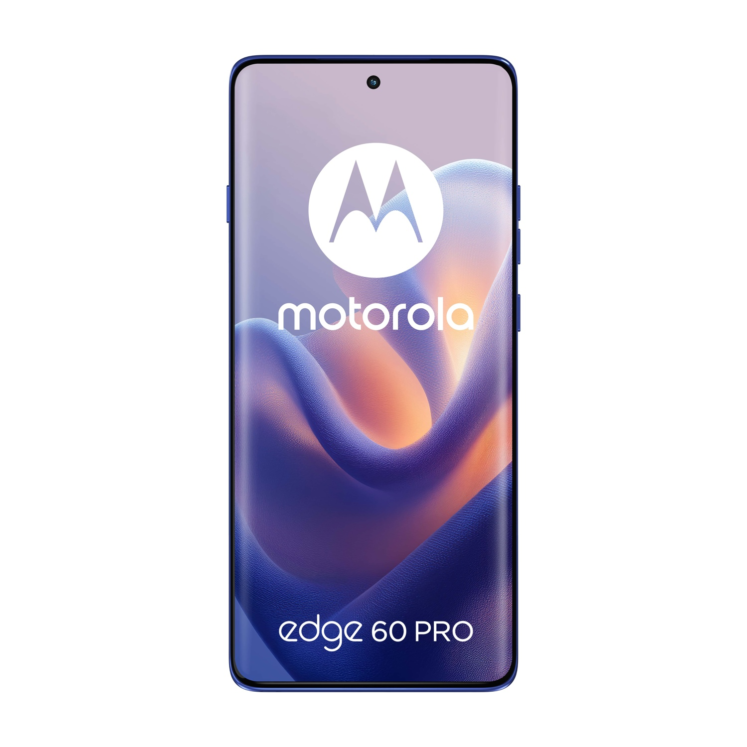 Uno smartphone Motorola Edge 60 PRO blu mostra il logo Motorola e la scritta "edge 60 PRO".
