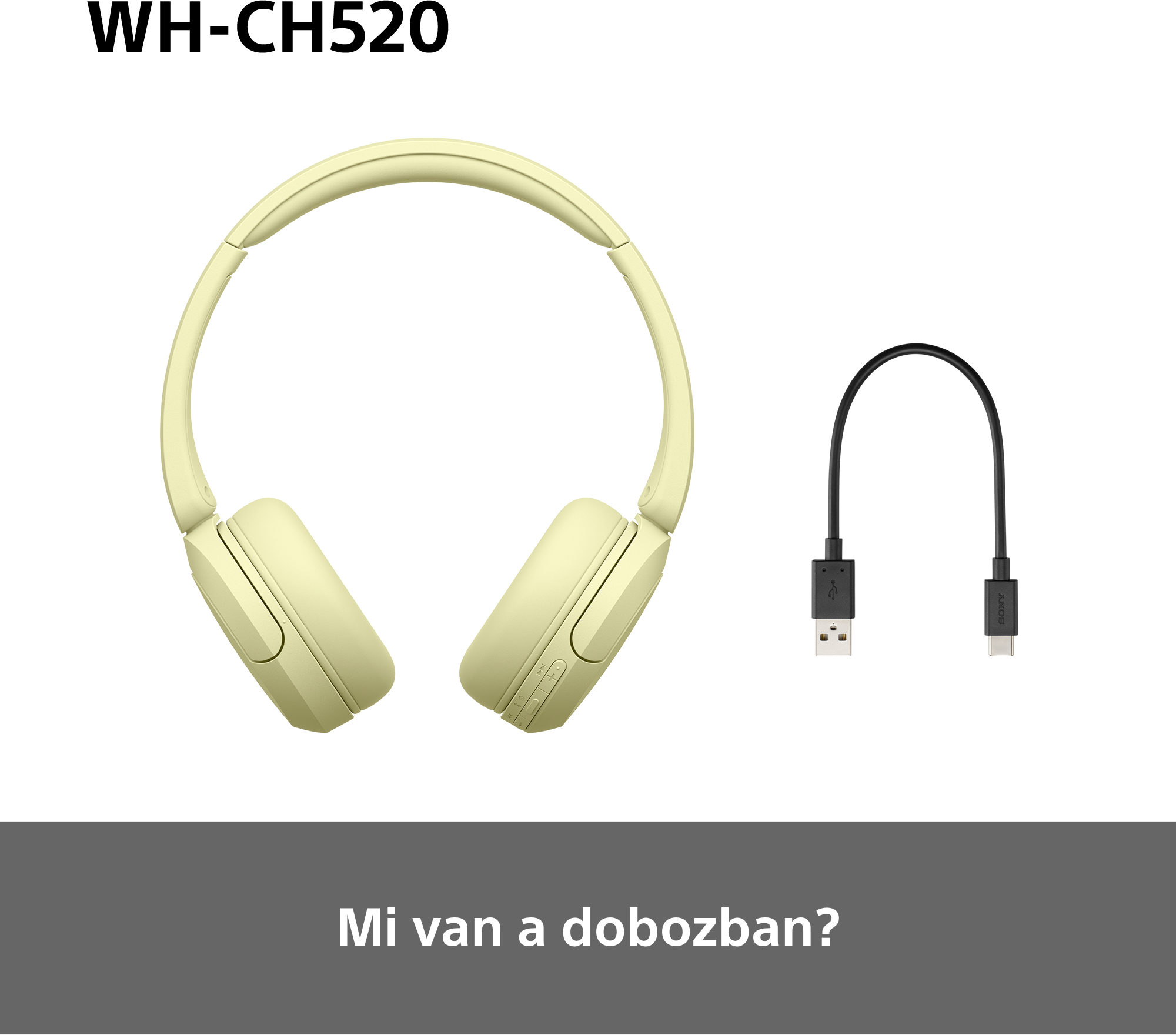 Vezeték nélküli fejhallgató és töltőkábel fehér háttérrel.