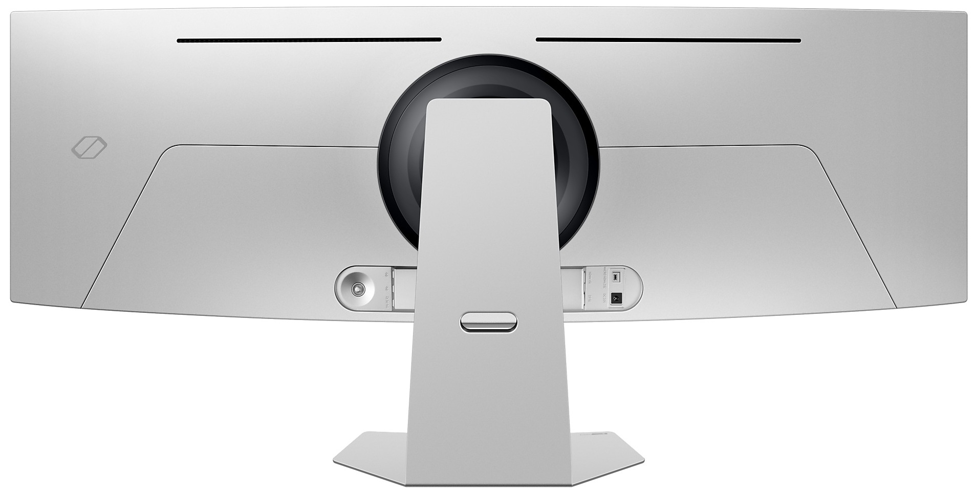 Tył białego monitora ze światłami. Białe tło.