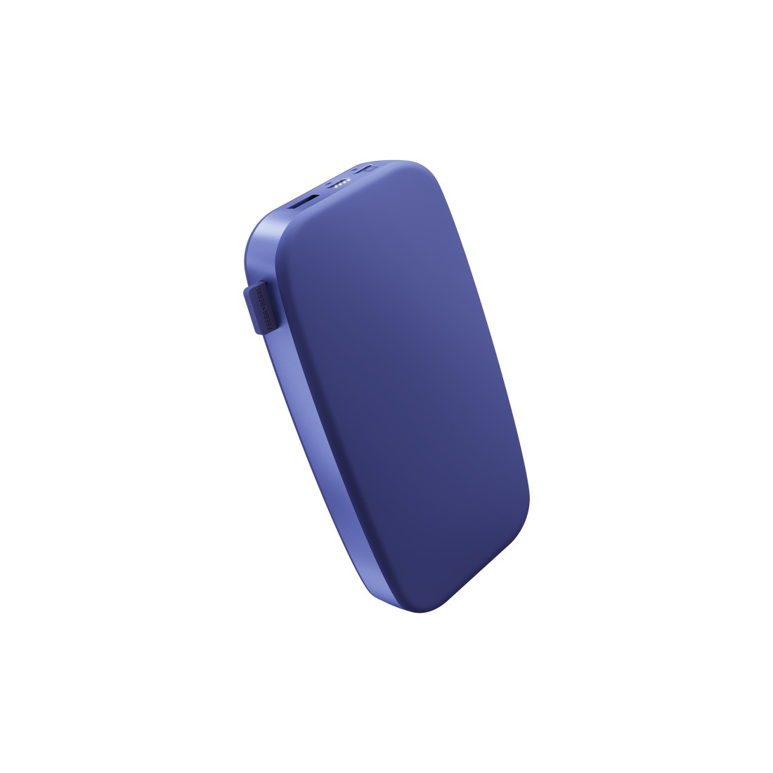 Eine blaue Handyhülle mit einem Haken an der Seite.