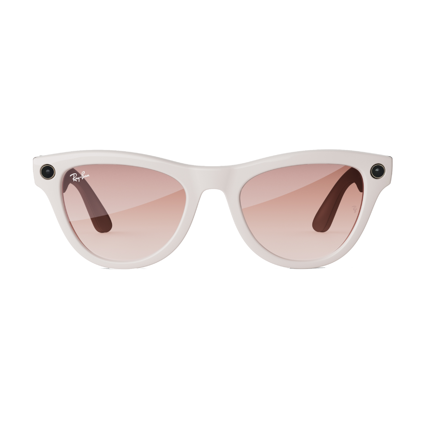 Gafas de sol Ray-Ban blancas con lentes marrones, detalles negros y logo Ray-Ban.