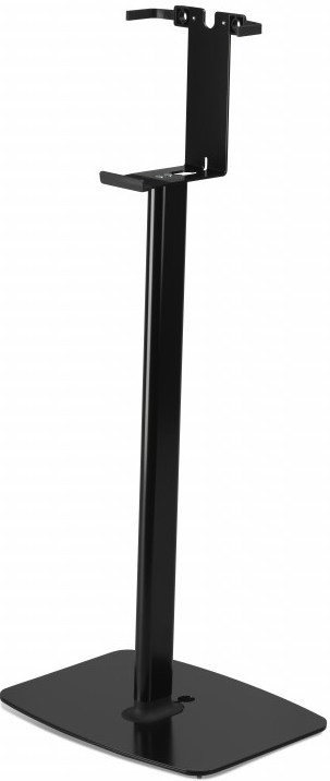 Support vertical noir pour appareils électroniques, composé d'une base et d'un poteau.