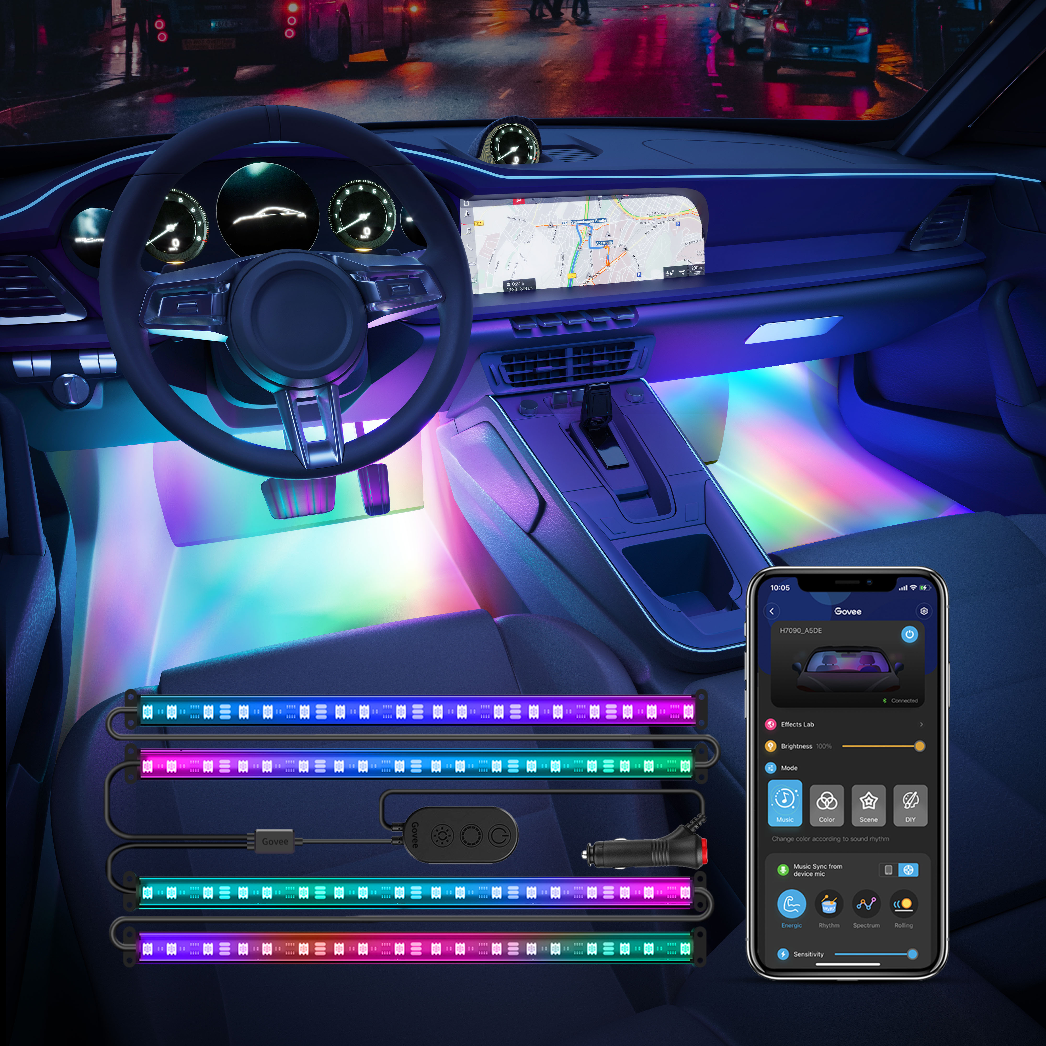 Tixexo LED Auto Innenbeleuchtung RGB - 110cm Mit App & Fernbedienung, 16 Mio Farben