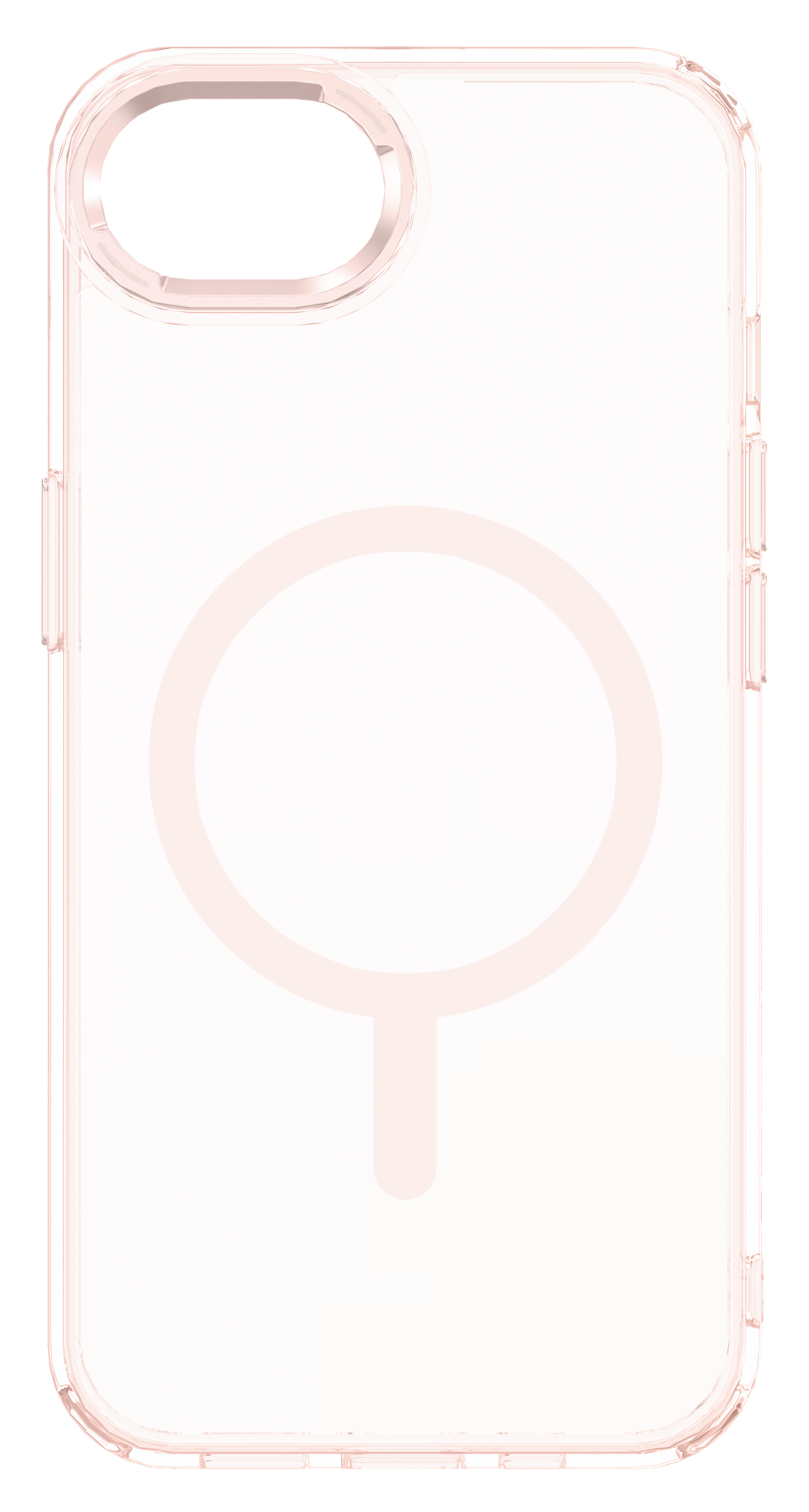 Transparente Handyhülle mit hellrosa Ring. Die Hülle hat einen Ausschnitt für die Kamera.
