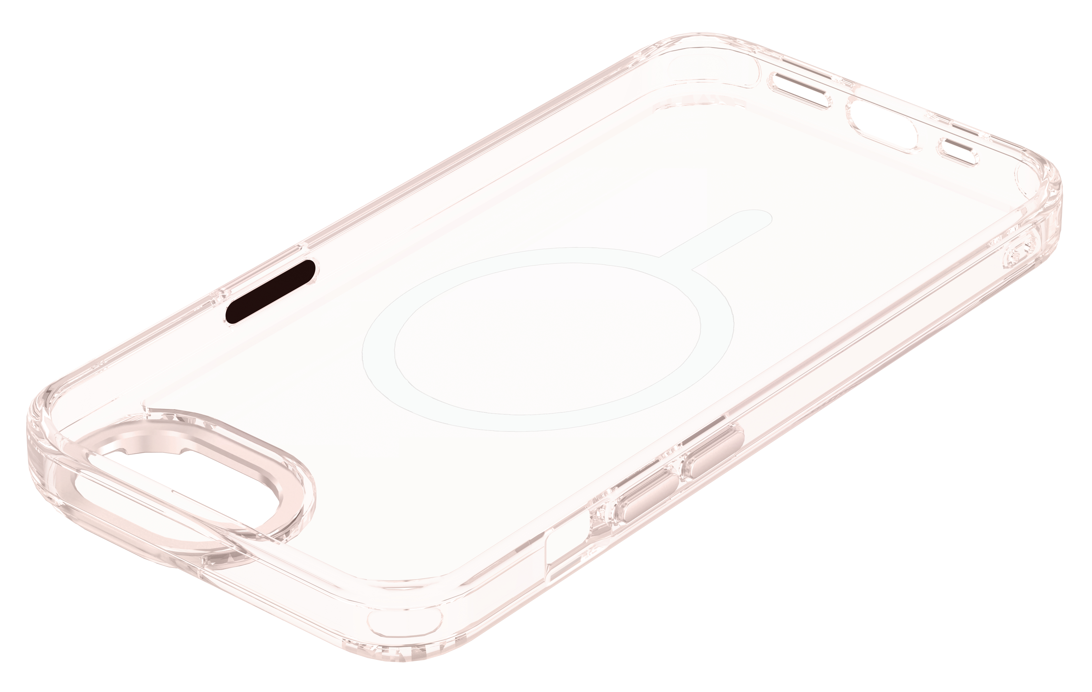 Eine transparente Handyhülle mit MagSafe-Ring, die die innere Struktur zeigt.