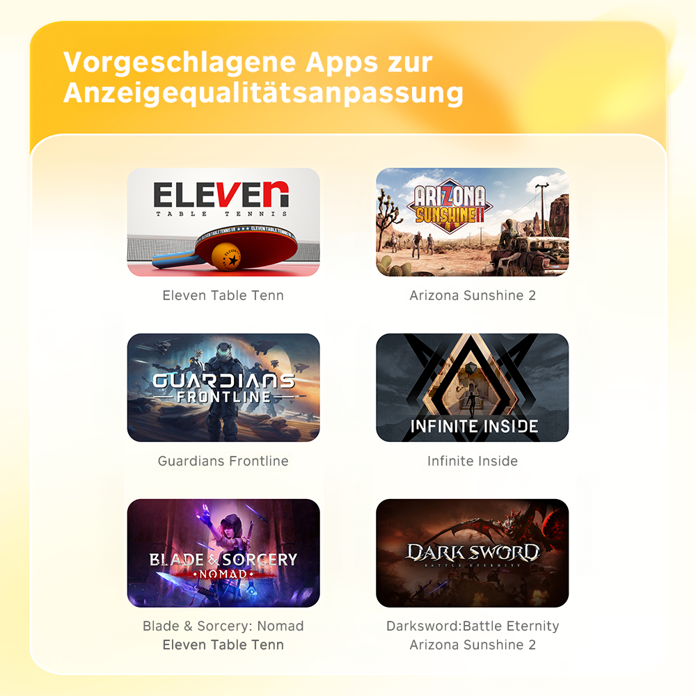 Das Bild zeigt Spielsymbole, darunter 'Eleven Table Tenn', 'Arizona Sunshine 2' und 'Guardians Frontline'.