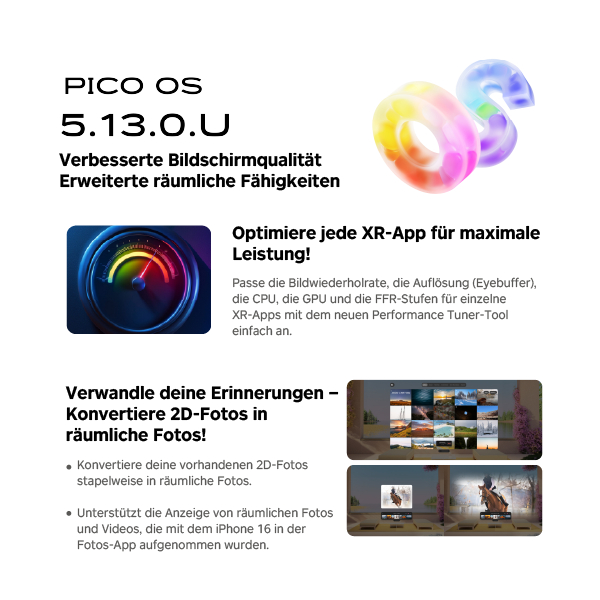 Weißer Hintergrund. Text mit PICO OS 5.13.0.U und farbenfrohem Ring.