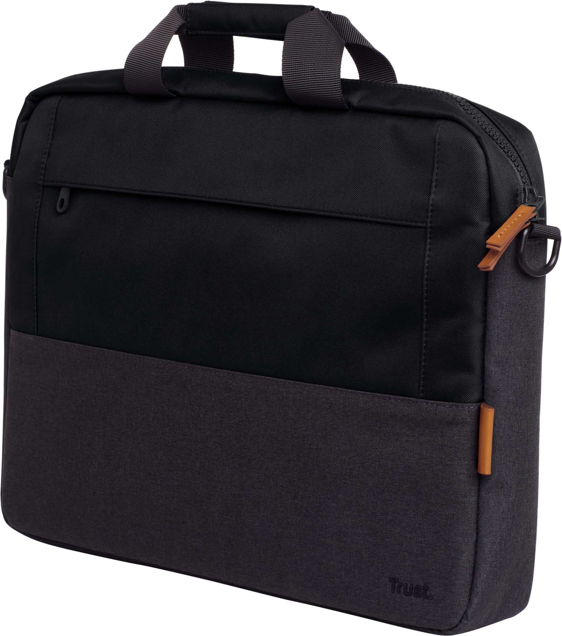 Fekete-szürke laptop táska cipzárral és fogantyúval.