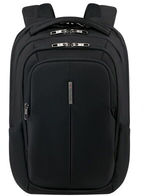 Fekete Samsonite hátizsák több rekesszel és állítható pántokkal.