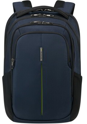 Kékkék hátizsák fekete díszítéssel és zöld függőleges csíkkal. Samsonite logó.
