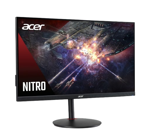 Monitor Acer Nitro negro con una escena de batalla espacial en la pantalla.