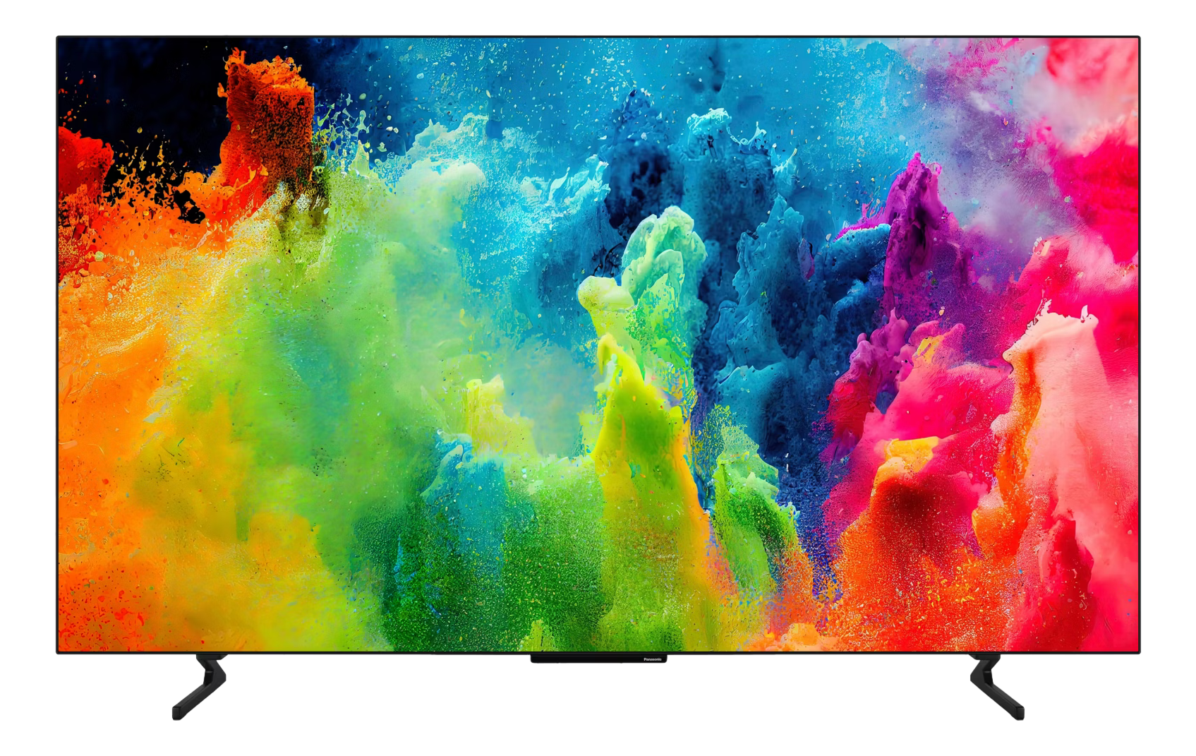 TV-Bildschirm mit farbenfroher abstrakter Kunst. Die Kunst zeigt lebendige wolkenartige Formen.
