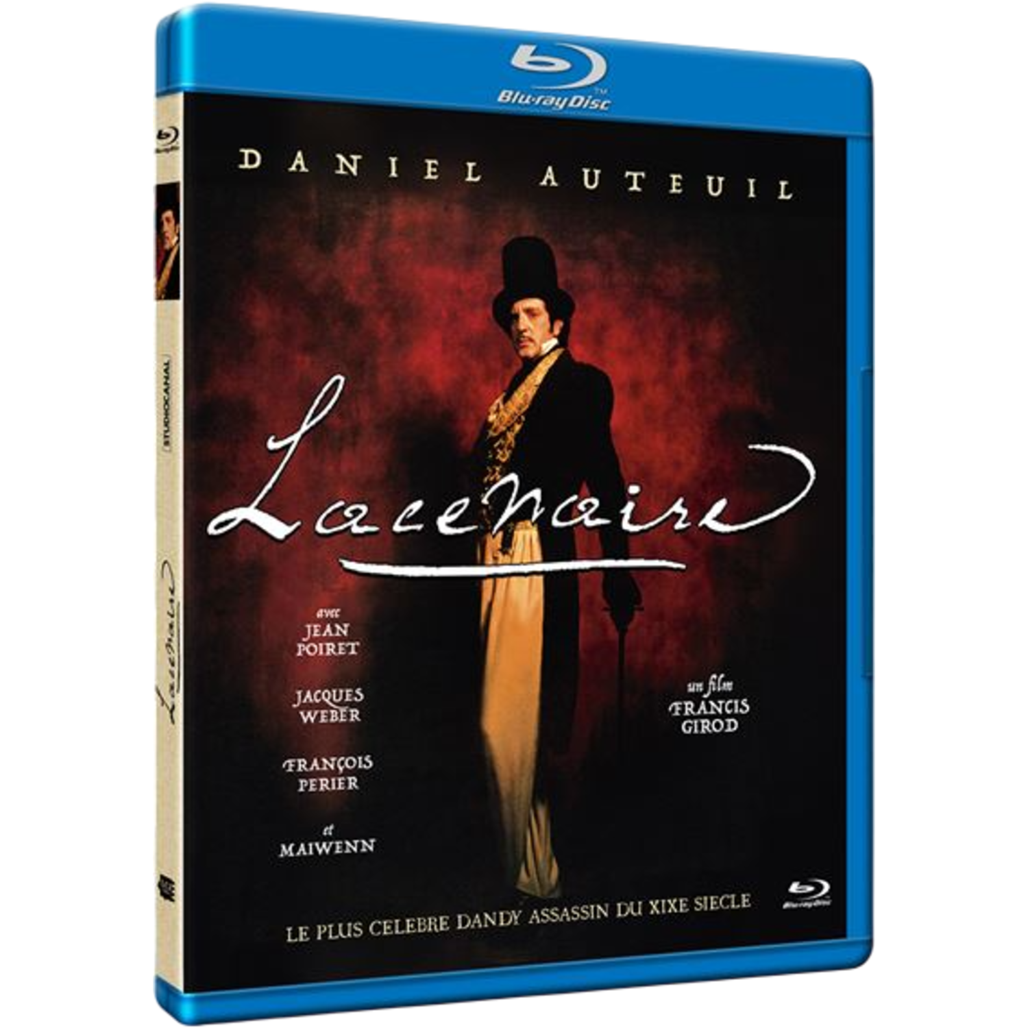 Blu-ray du film 'Lacenaire'. Avec Daniel Auteuil. Schéma de couleurs sombres avec un homme portant un chapeau.
