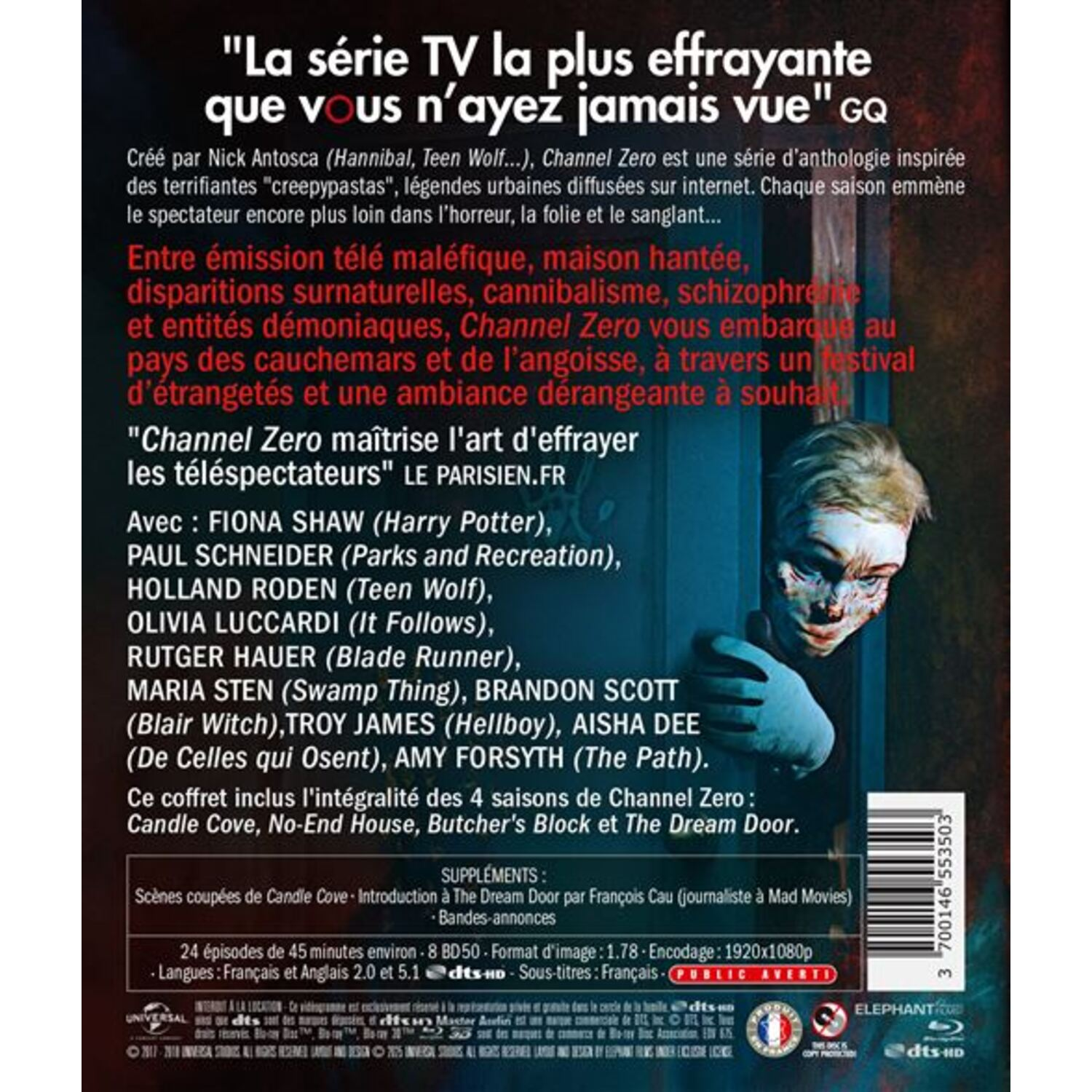Back of a DVD case with text and images, promoting the TV series Channel Zero.