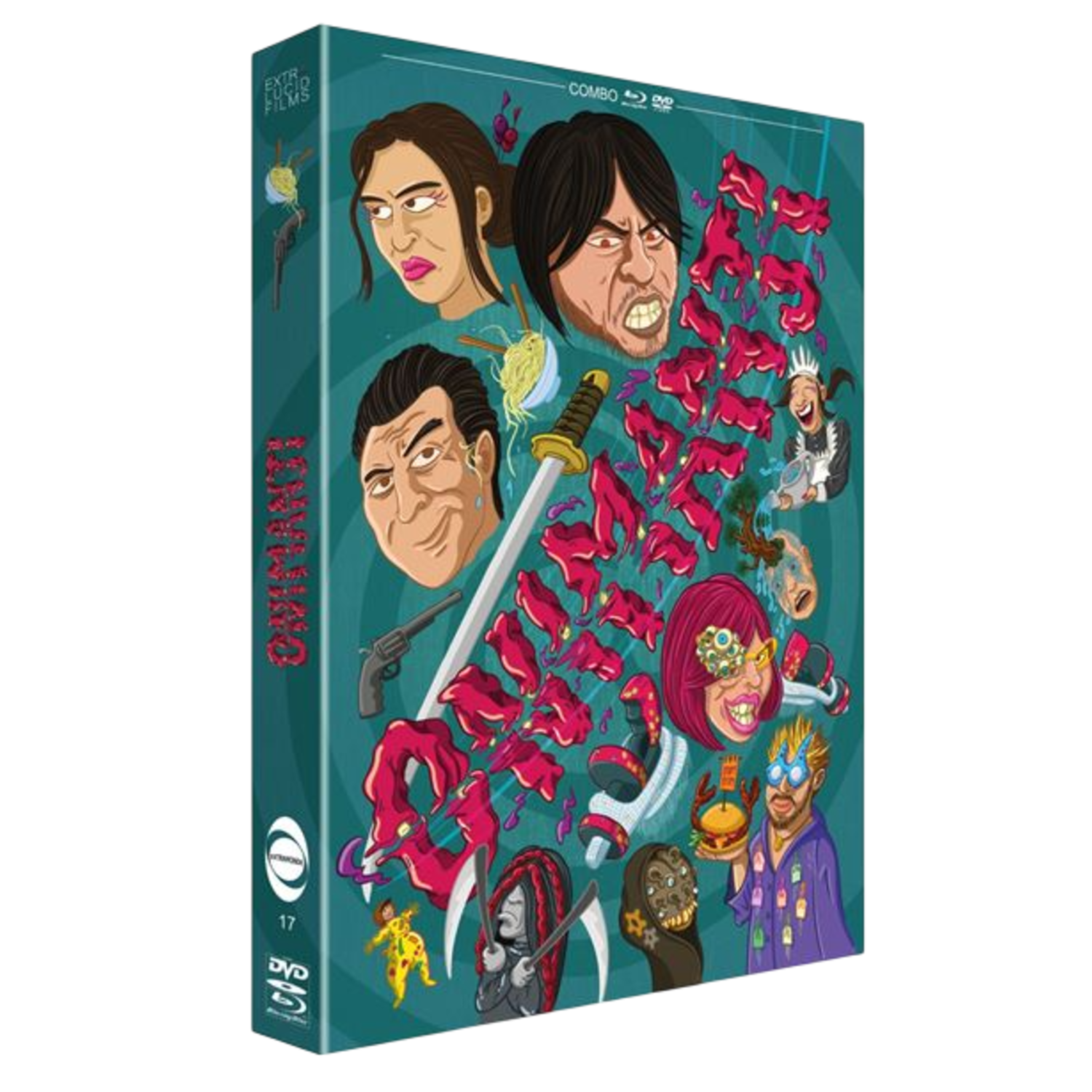 Couverture de film. Style cartoon avec des visages. Couleurs verte et rouge.