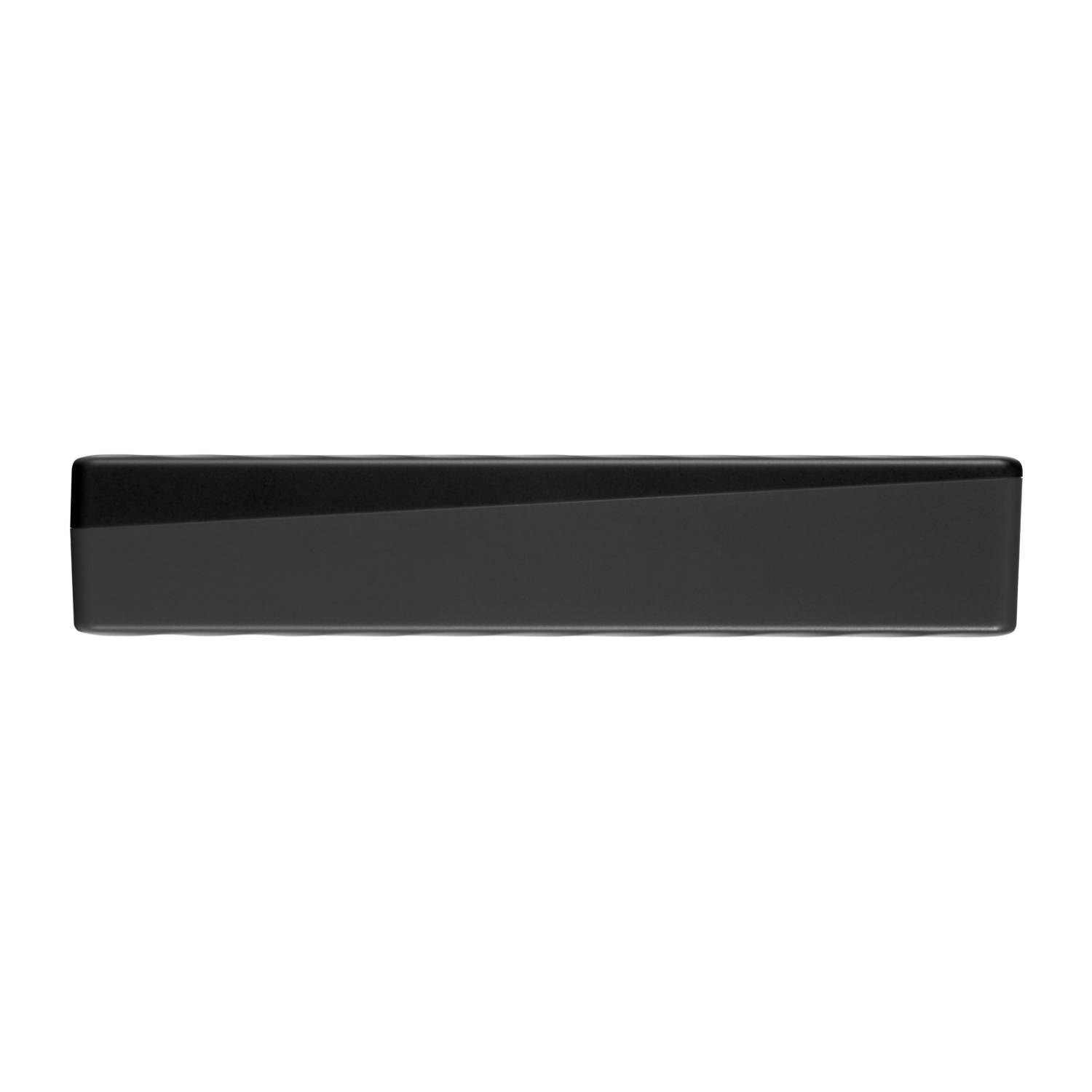 Barra de sonido negra, rectangular, con parte superior brillante.