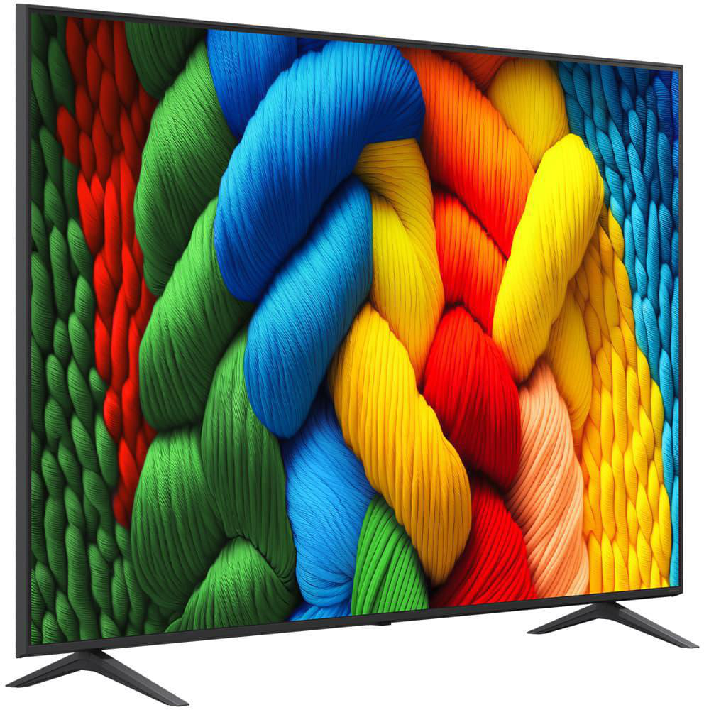 TV-Bildschirm mit bunter Garndarstellung, schwarzer Rahmen.