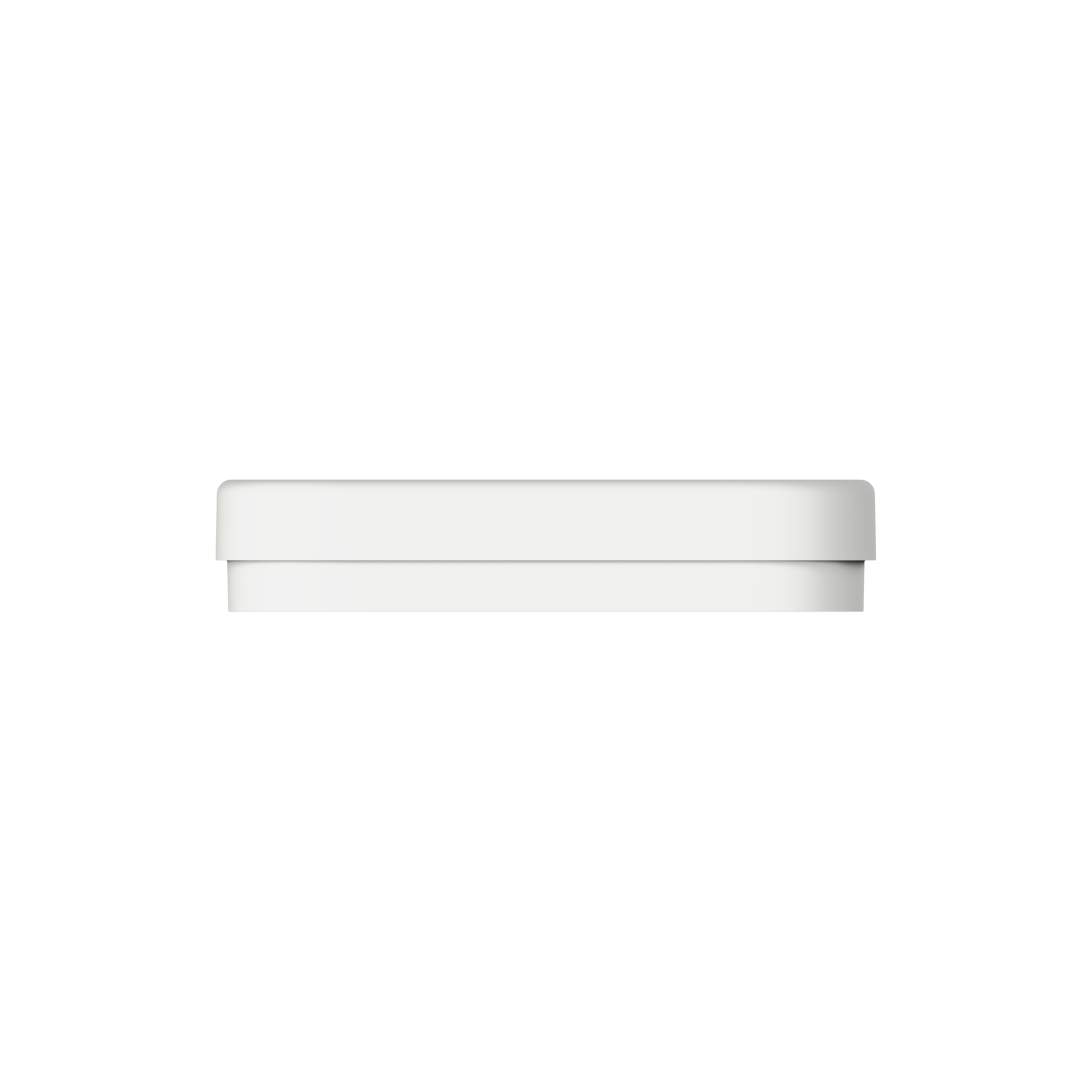 A white rectangular box, with a lid, centered on a black background.
