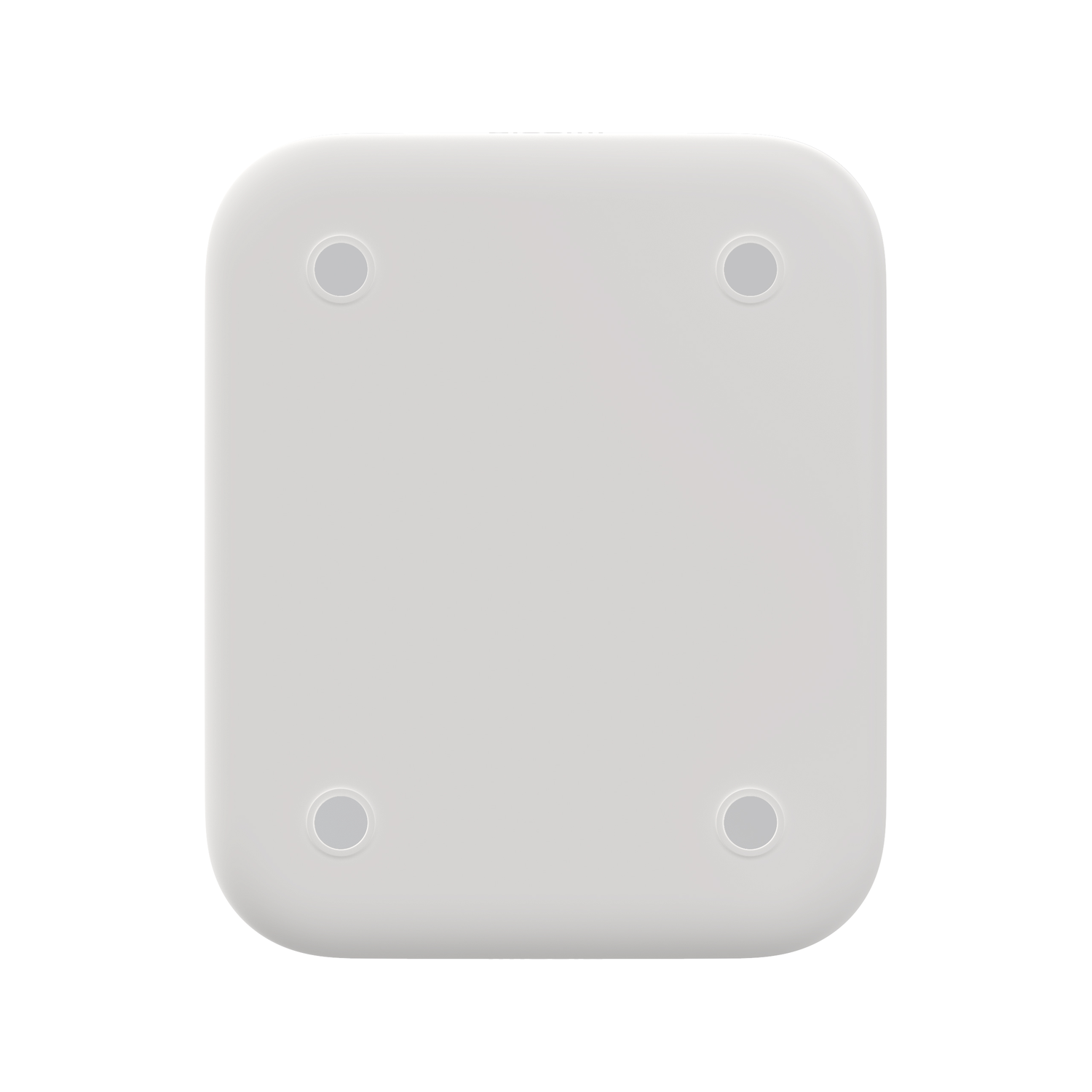 A white square with four holes, seen from below. It is likely a scale.