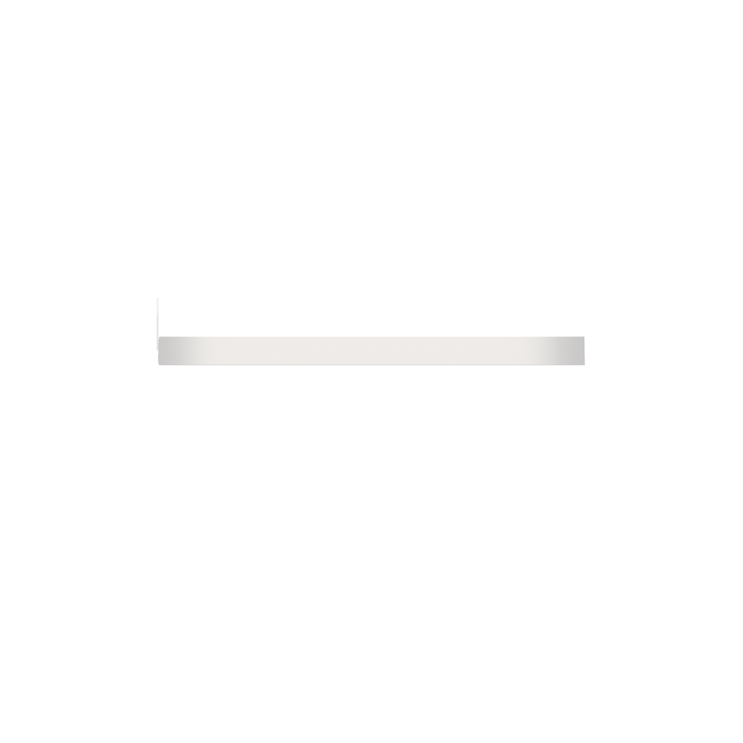 A white, rectangular light fixture is centered against a white background. Small vertical line on the left.