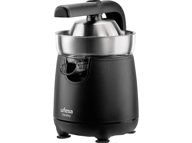 Exprimidor - Ufesa Vitality, 120 W, Dos Conos, Acero inoxidable, Antigoteo, Pies Antideslizantes, Negro