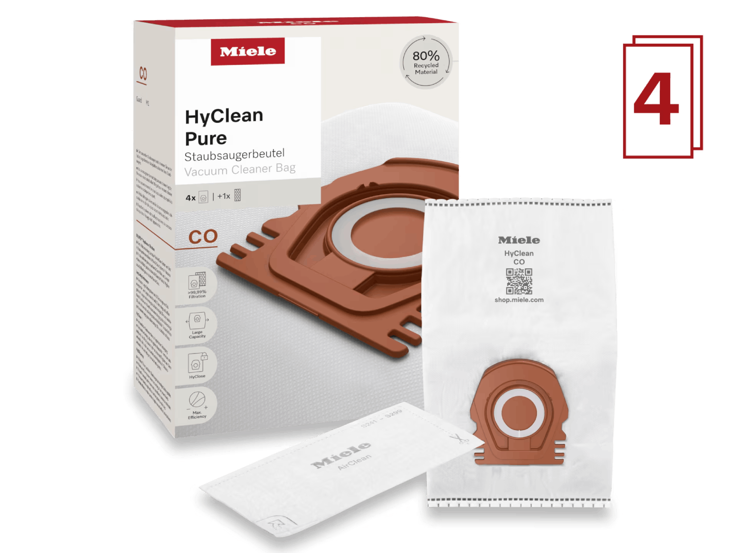 Bolsas y embalaje para aspiradora Miele HyClean Pure.