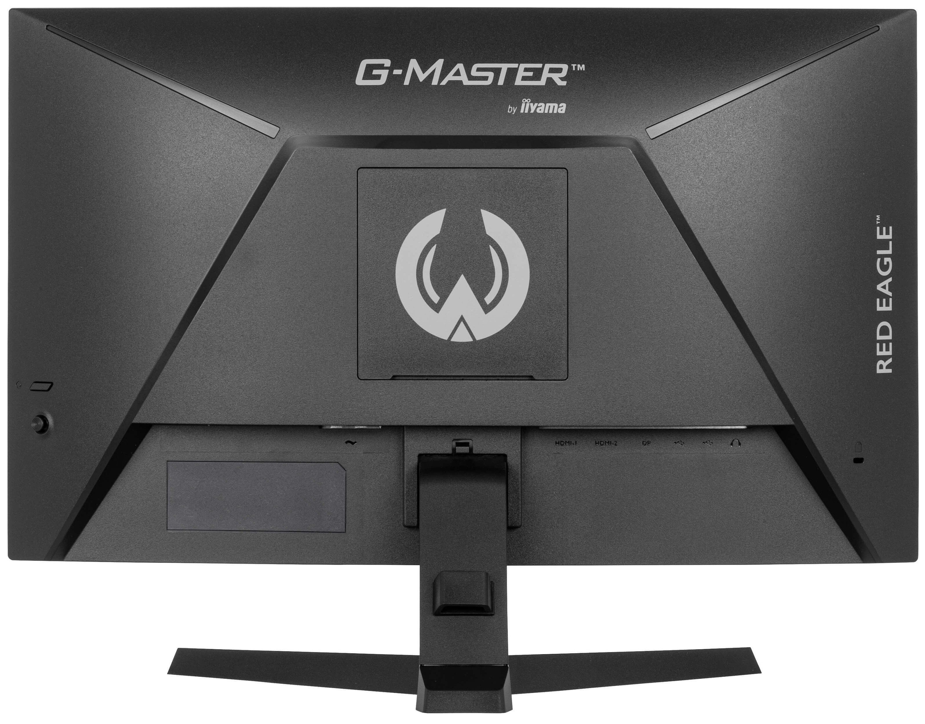 Widok z tyłu czarnego monitora komputera z widoczną nazwą marki i portami.