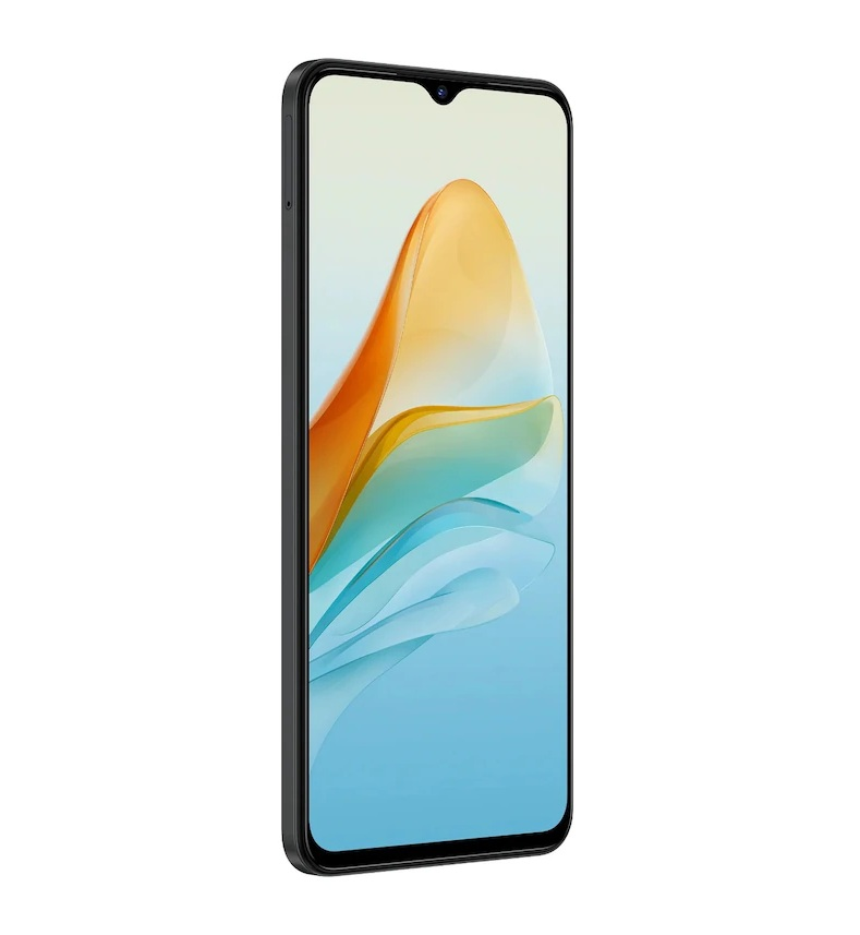Kavisli ekranlı siyah bir cep telefonu yandan görülüyor. Ekran renkli bir görüntü gösteriyor.