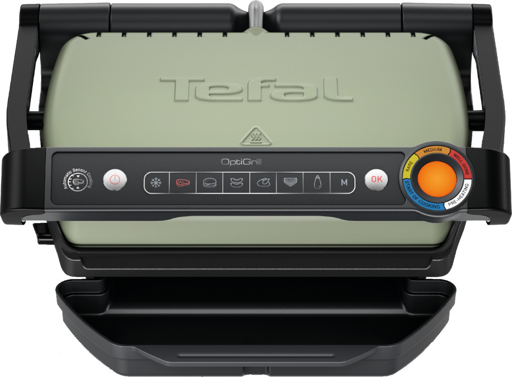 Tefal OptiGrill met bedieningspaneel met verschillende kookopties.