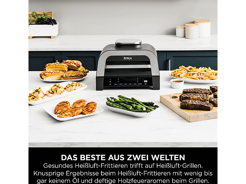 Thumbnail - NINJA DG551EU 6-in-1 MAX Grill Heißluftfritteuse 1760 Watt Grau/Silber