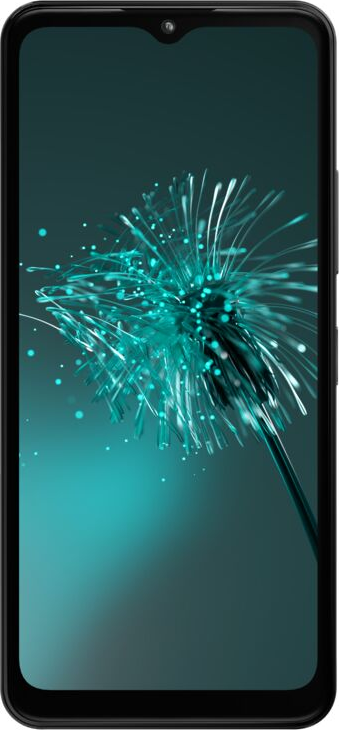 Ein schwarzes Smartphone, das ein türkisfarbenes Blumendesign auf dem Bildschirm zeigt.