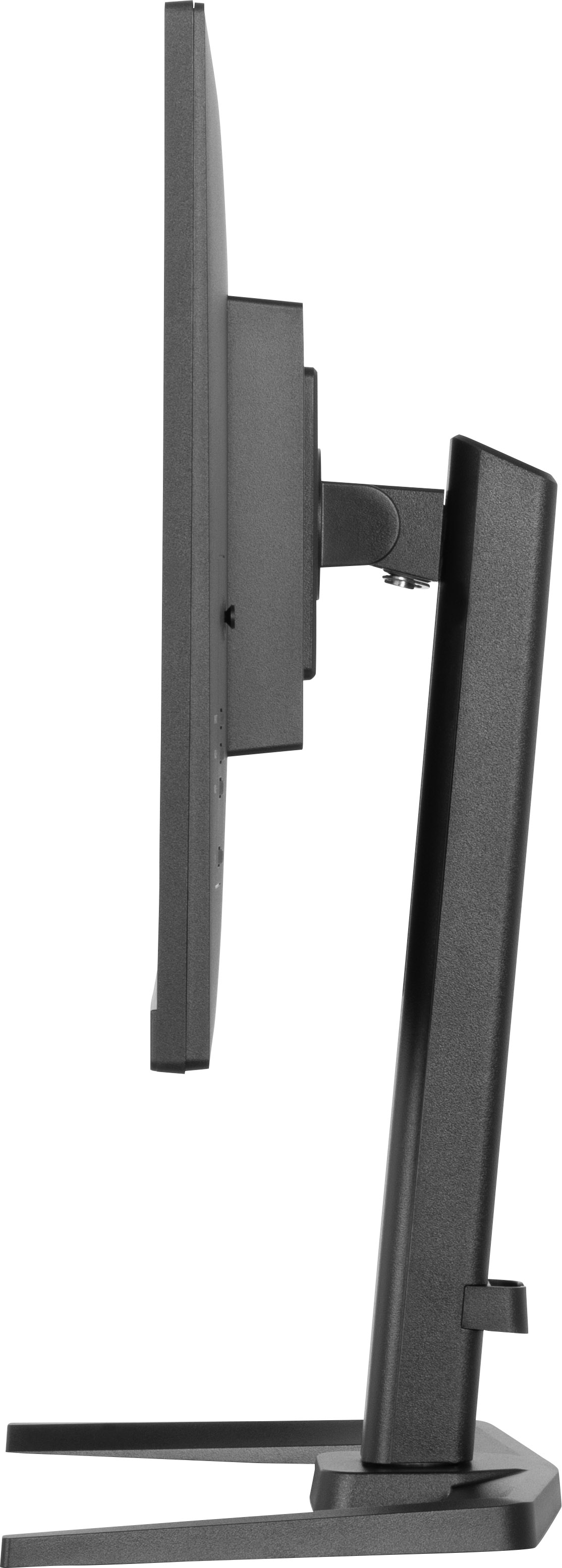 Widok z boku czarnego monitora komputera ze stojakiem.