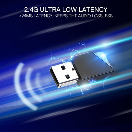 Fekete USB-kulcs kék fénnyel és szöveggel kék háttéren.