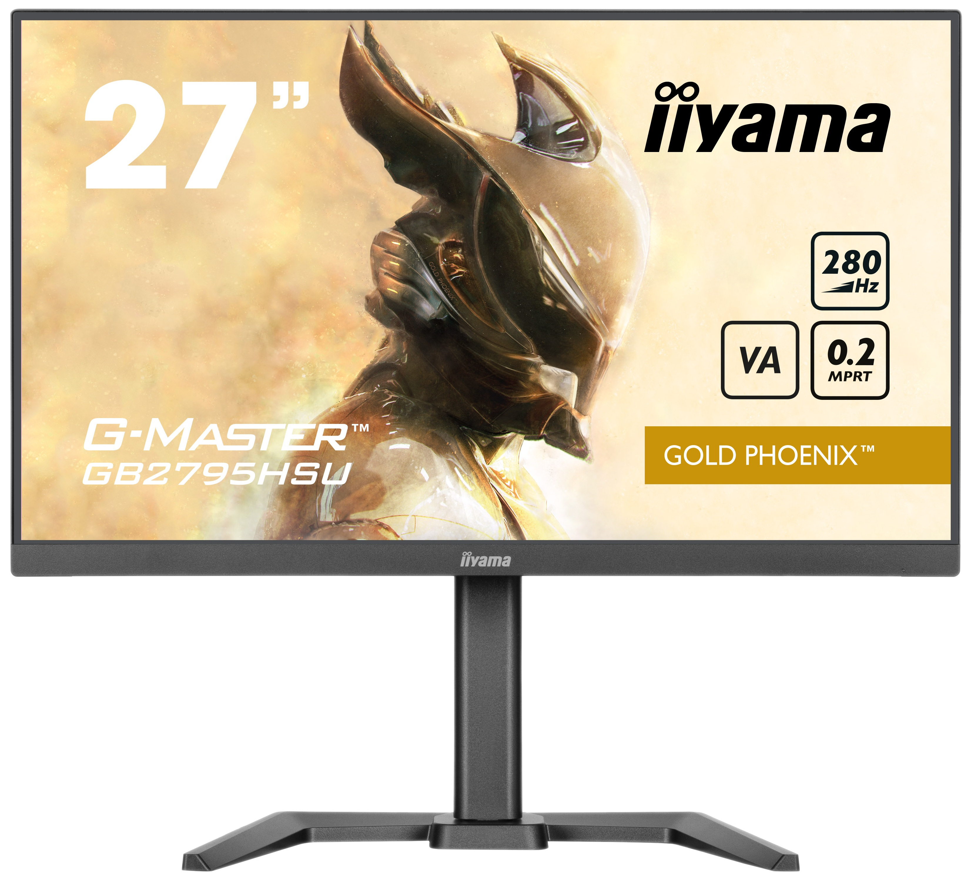 27-calowy monitor iiyama G-Master. Logo Gold Phoenix. Czarny stojak i ramka.