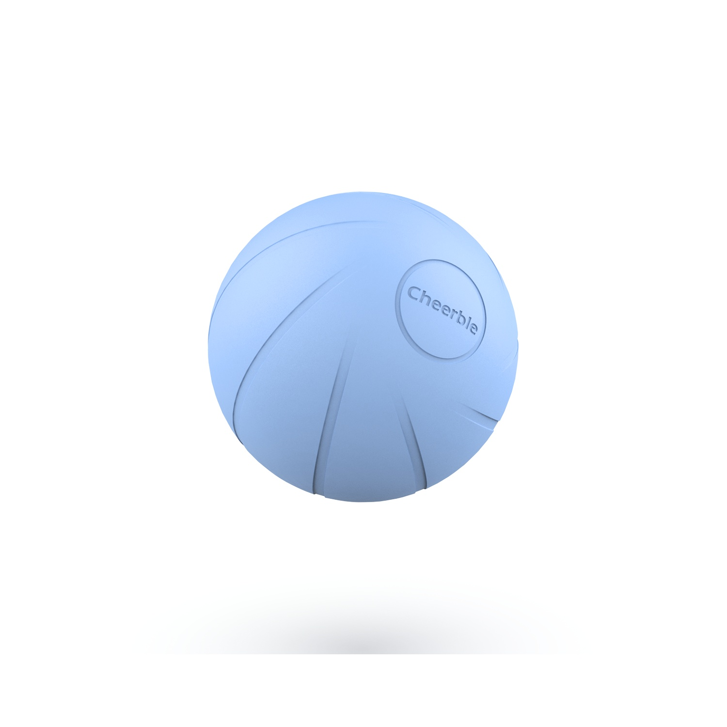 Light blue ball with the word 'Cheerble' and a striped texture. Isolated against a white background.