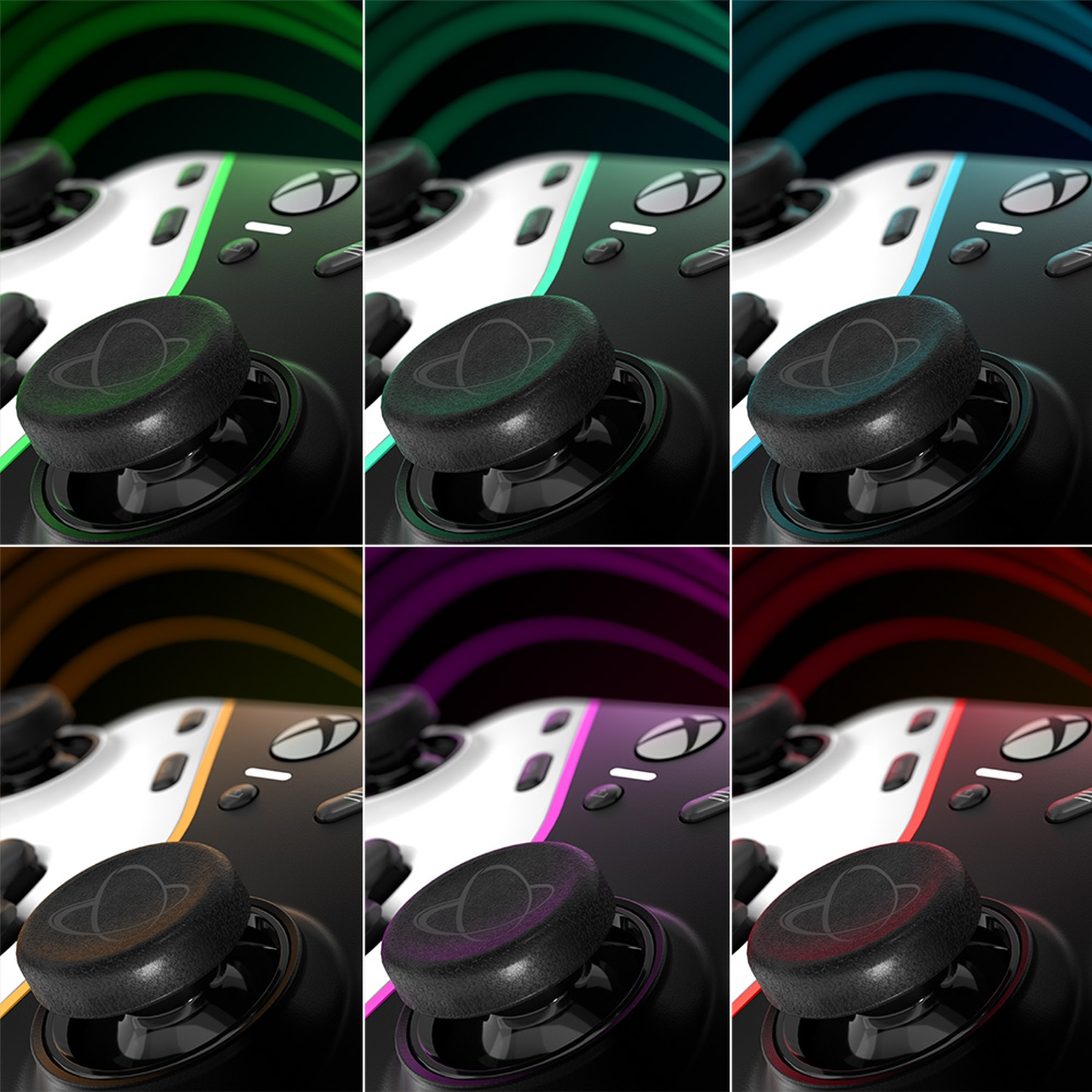 Ein Controller mit sechs verschiedenen Beleuchtungsoptionen auf dem rechten Analogstick.
