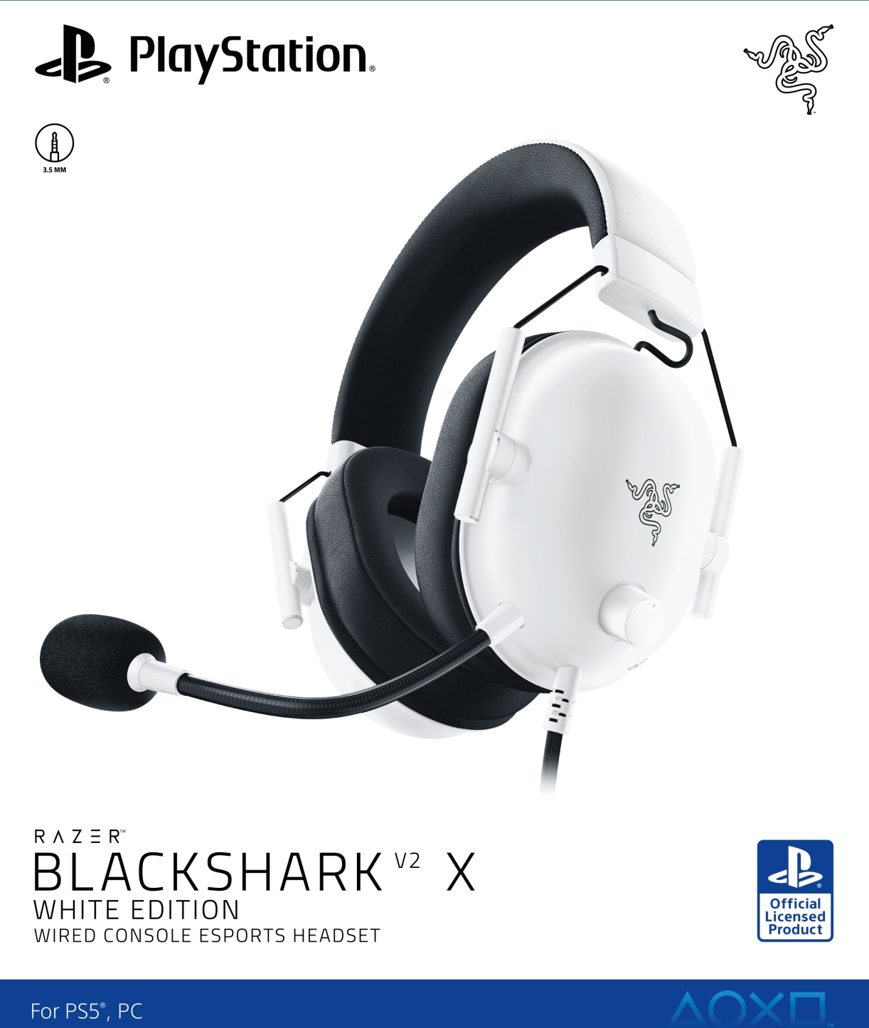 Weißes und schwarzes Gaming-Headset mit Mikrofon. Razer Blackshark V2 X White Edition.