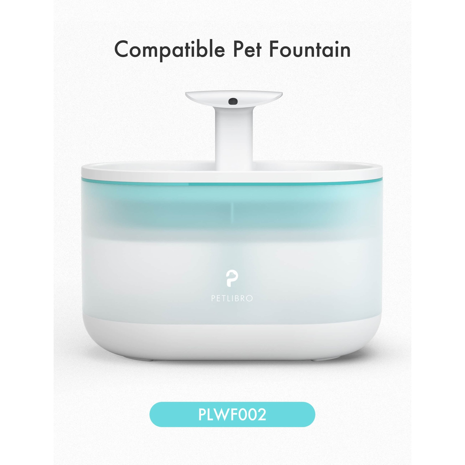 A white and blue pet fountain with the text PLWF002.