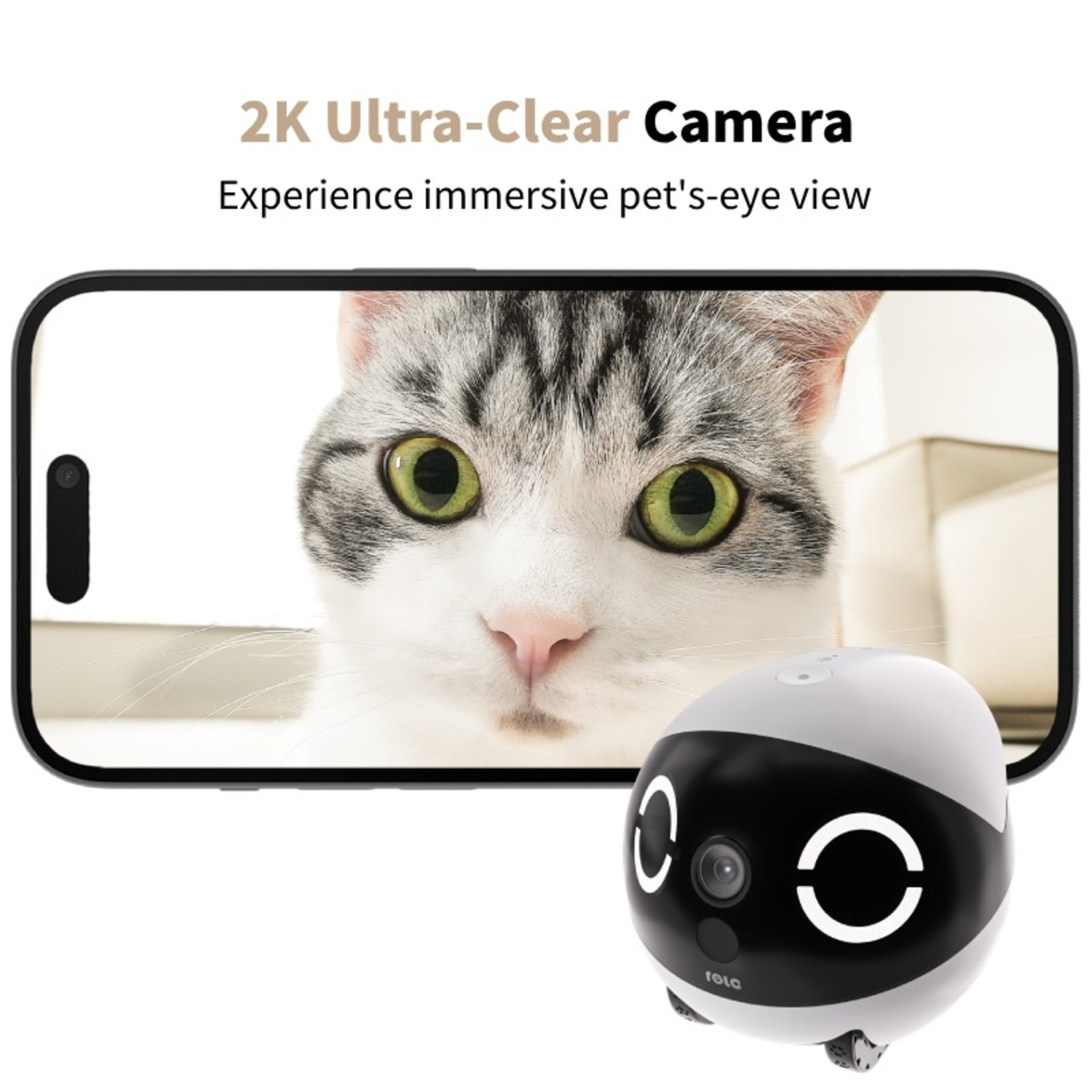 Robot with a cat video on a phone screen.