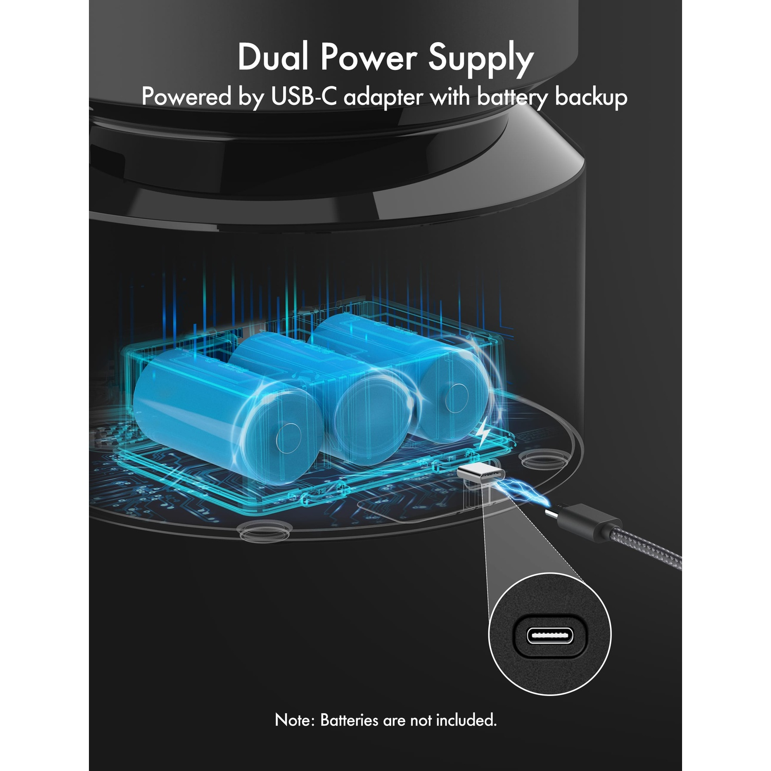 A black device showing blue batteries and a USB-C port.