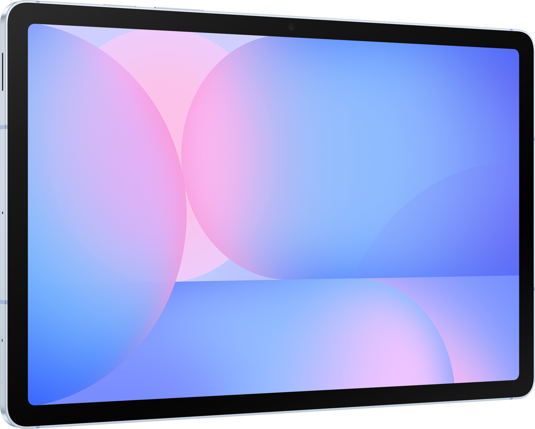 Egy tablet kék és rózsaszín színátmenetes háttérrel.