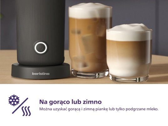 Ekspres do kawy z dwoma napojami, jeden mrożony, a drugi z pianką.