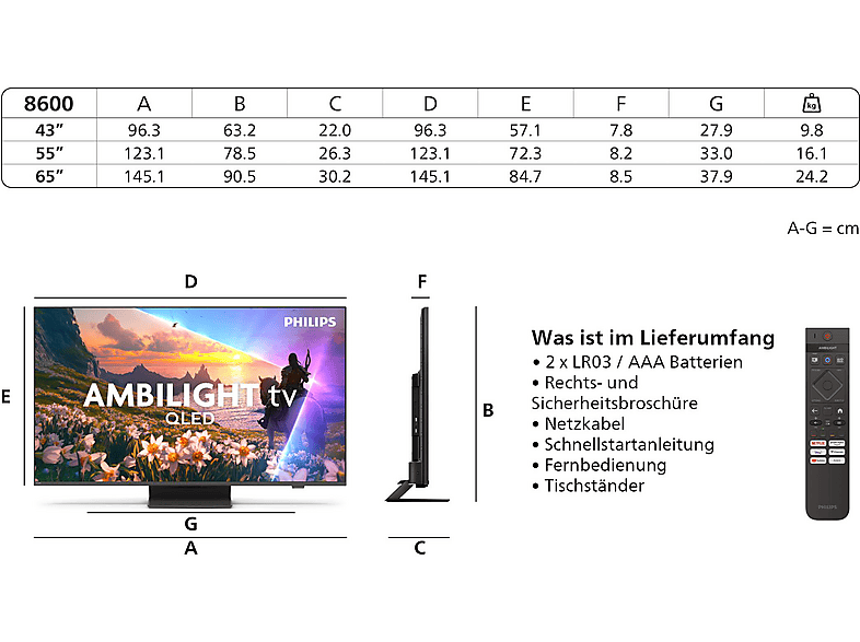 PHILIPS 55PUS8600/12 QLED Ambilight TV (Flat, 55 Zoll / 139 cm, UHD 4K, SMART TV, Ambilight)