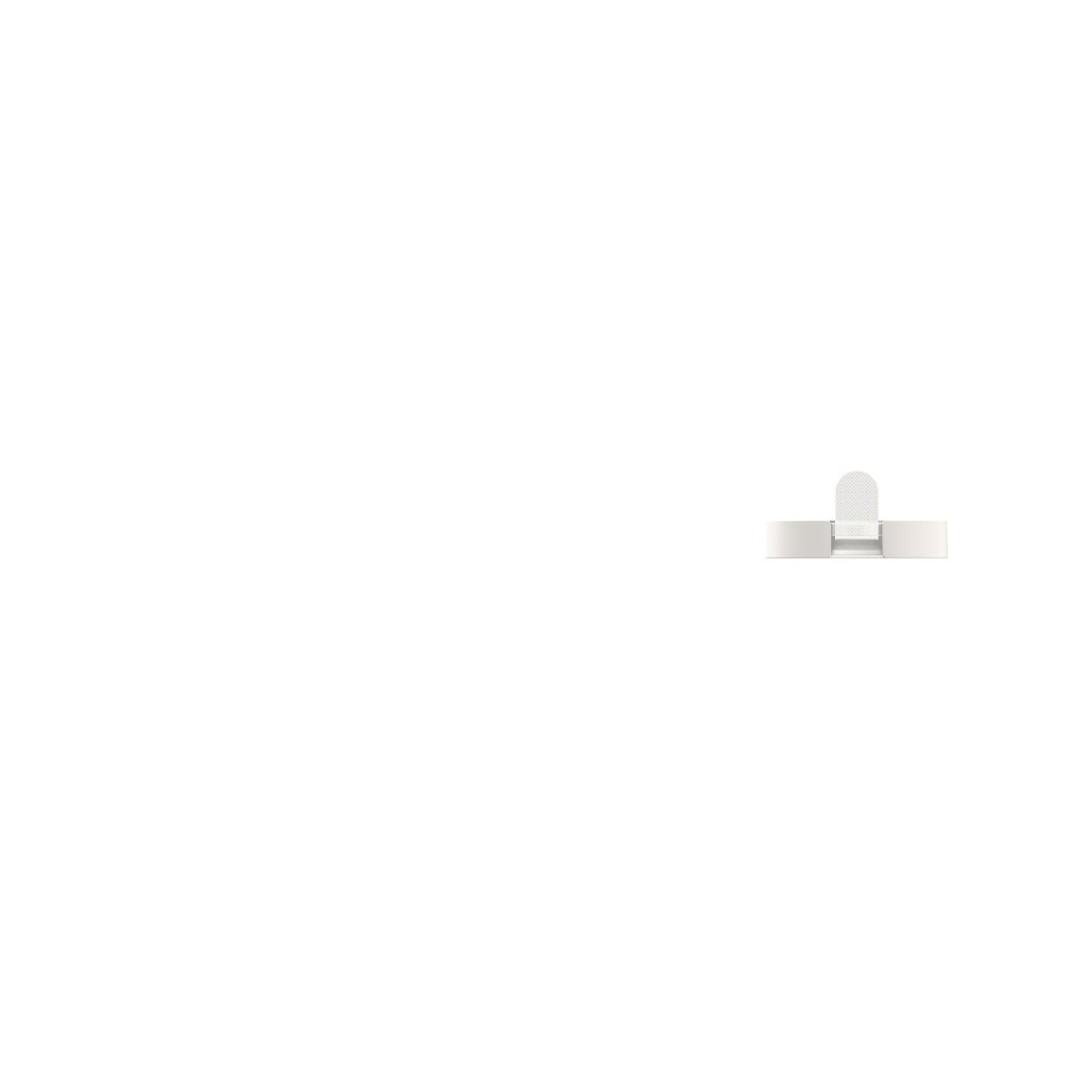 Un objet blanc, peut-être une partie d'un appareil, isolé sur fond blanc.