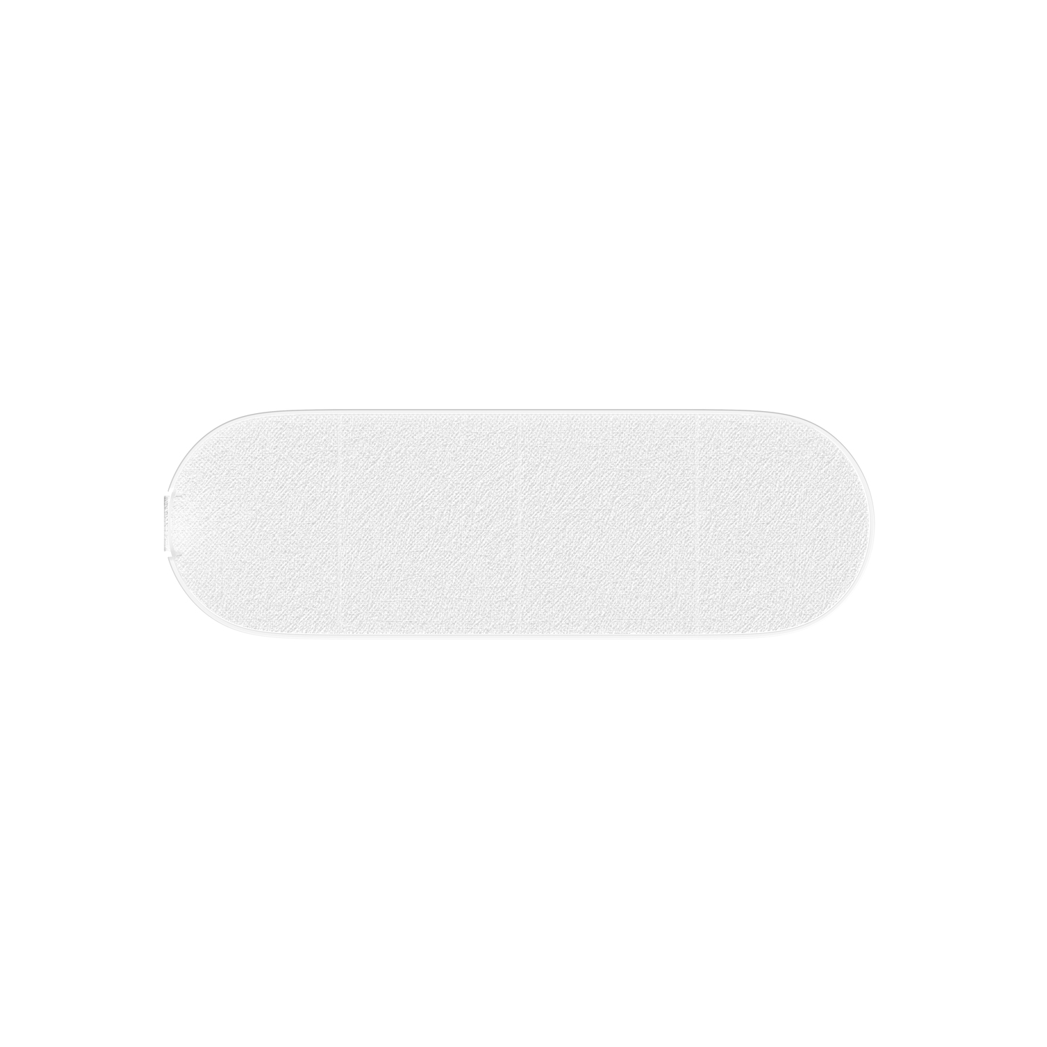 Objet ovale blanc sur fond blanc. Il a une surface texturée et des bords arrondis.