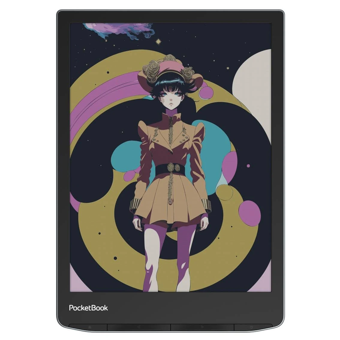 Lector electrónico mostrando una ilustración de fantasía de una mujer.