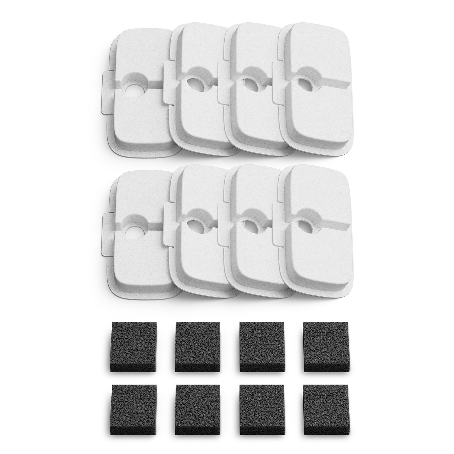 A set of white rectangular filters and a set of black rectangular filters, arranged on a white background.